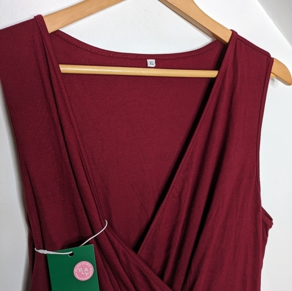 Deep V Neck Sleeveless High Low Crossover Hem Flowy Midi Casual Dress NEW XL - Picture 3 of 6